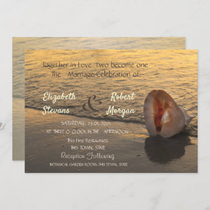 Beach Sunset Seashell Wedding Invitation