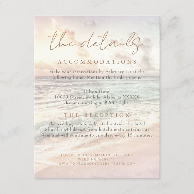 Beach Sunset Seaside/Oceanside Wedding Details Enclosure Card (Front)