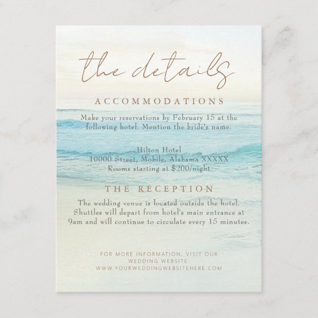 Beach Sunset Seaside/Oceanside Wedding Details Enclosure Card (Front)
