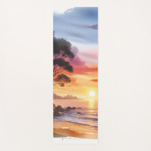 Beach Sunset Serene Ombre Blue & Orange Waves Yoga Mat