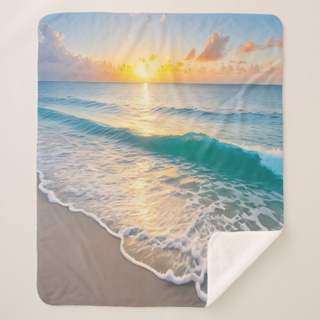 Beach Sunset  Sherpa Blanket (Front)