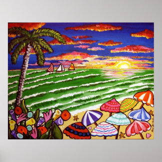 Beach Sunset Siesta Key Folk Art Poster