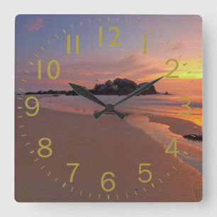Beach Sunset Square Wall Clock