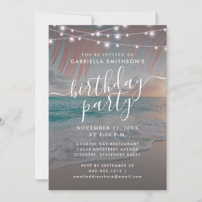 Beach Sunset String Lights at Dusk Birthday Party Invitation (Front)