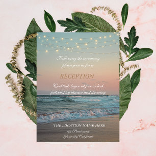 Beach Sunset,String Lights Script Reception  Invitation