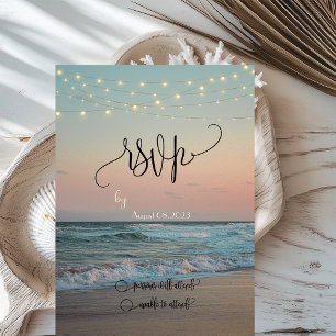 Beach Sunset,String Lights Script RSVP   Invitation