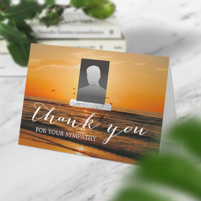 Beach Sunset Sympathy Memorial Photo Thank You (Creator Uploaded)