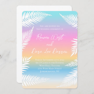 Beach Sunset Tropical Palm Leaf Wedding Invitation