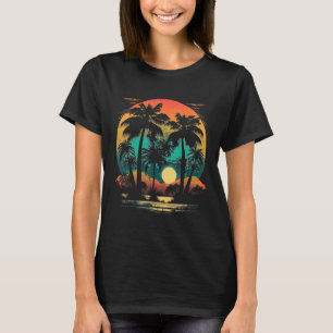 Beach Sunset Vacation Palm Trees Tropical Summer V T-Shirt