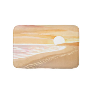 Beach Sunset Watercolor Beautiful Yellow Bath Mat