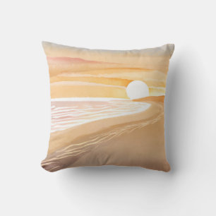 Beach Sunset Watercolor Beautiful Yellow Cushion