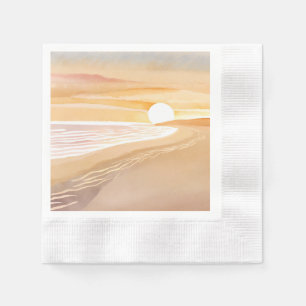 Beach Sunset Watercolor Beautiful Yellow Painted Napkin