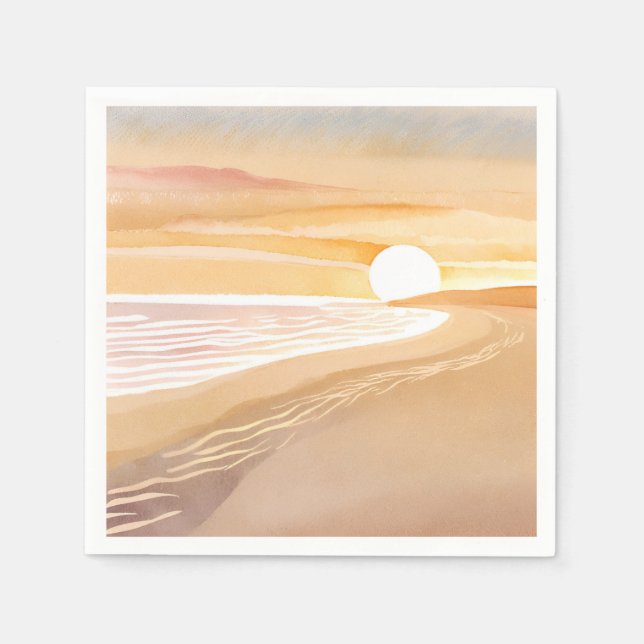 Beach Sunset Watercolor | Beautiful Yellow Painted Napkin (Front)
