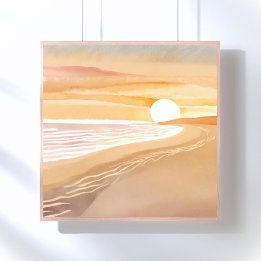 Beach Sunset Watercolor | Beautiful Yellow Poster