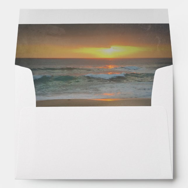 Beach Sunset Waves Romantic Wedding Envelope (Back (Bottom))