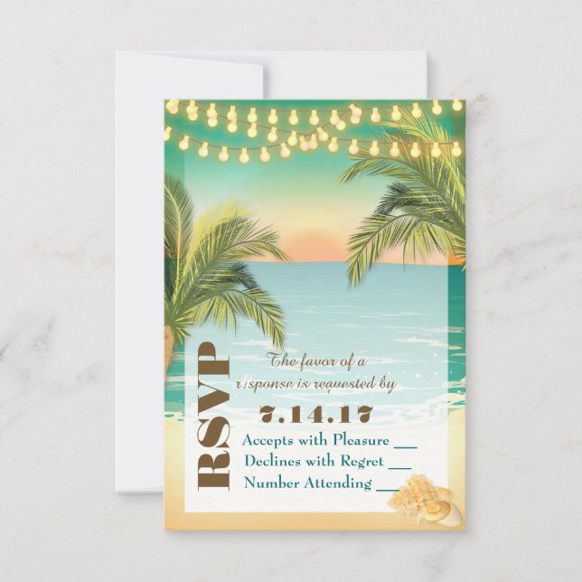 Beach Sunset Wedding RSVP Card (Front)