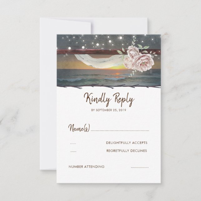 Beach Sunset Wedding RSVP Card (Front)
