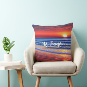 Beach Sunset with Personalised Name Cushion