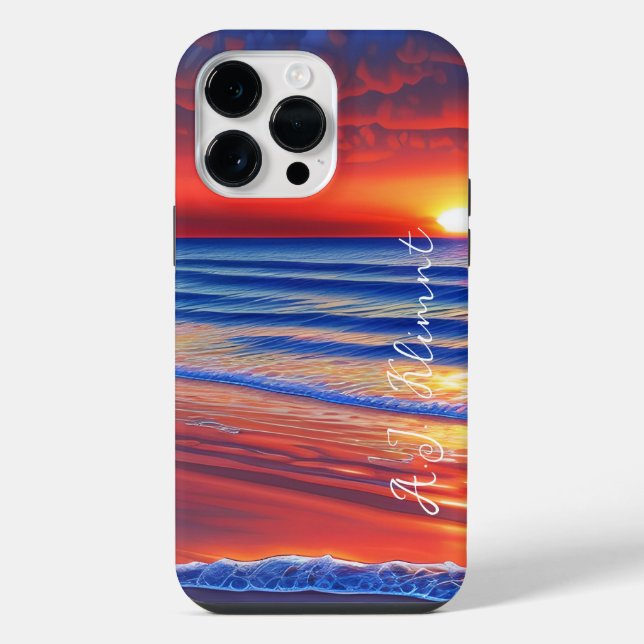 Beach Sunset with Personalised Name iPhone Case (Back)
