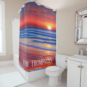 Beach Sunset with Personalised Name Shower Curtain
