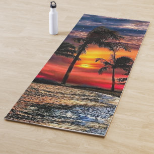 Beach Sunset Yoga Mat with Palm Trees