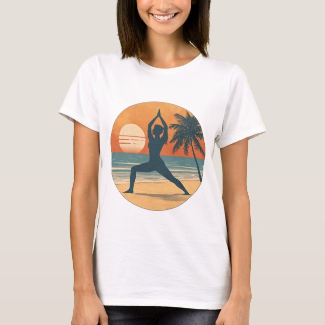 Beach Sunset Yoga Silhouette | Coastal Yogi Life T-Shirt (Front)
