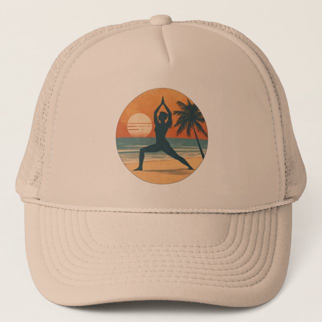 Beach Sunset Yoga Silhouette | Coastal Yogi Life Trucker Hat (Front)