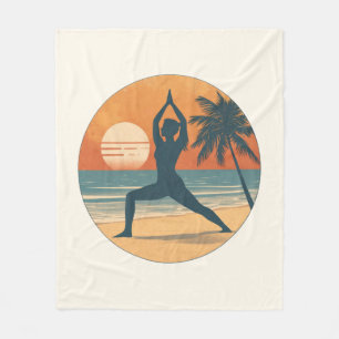 Beach Sunset Yoga Silhouette   Cream Coastal Life Fleece Blanket
