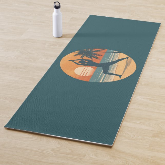 Beach Sunset Yogi Silhouette | Coastal Life Teal  Yoga Mat (In Situ)