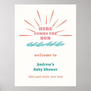 Beach Sunshine Here Comes Baby Shower Welcome Poster