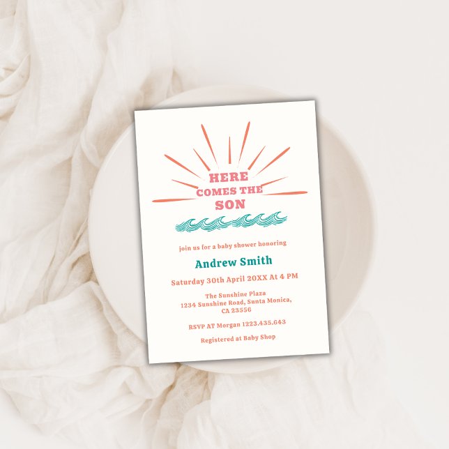 Beach Sunshine Here Comes The Son Baby Shower  Invitation (Beach Sunshine Here Comes The Son Baby Shower Invitation)