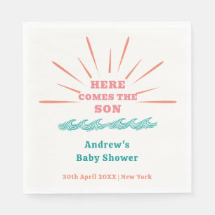 Beach Sunshine Here Comes The Son Baby Shower  Napkin