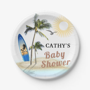 Beach Surf Baby Shower 7" Round Paper Plate