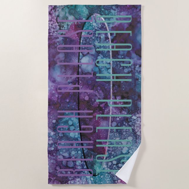 Beach Surf Board Impression Purple Blues Beach Towel (Front)