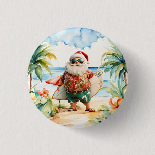 Beach Surf Christmas Party with Santa Claus 3 Cm Round Badge