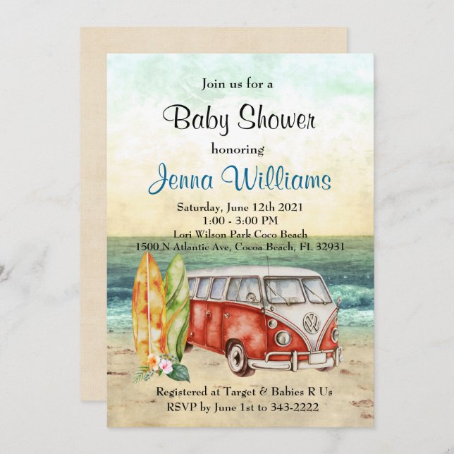 Beach Surf Surfboard Baby Boy Shower Invitation (Front/Back)
