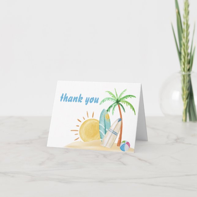 Beach Surfboard Sunshine Palm Tree Baby Shower  Thank You Card (Front)