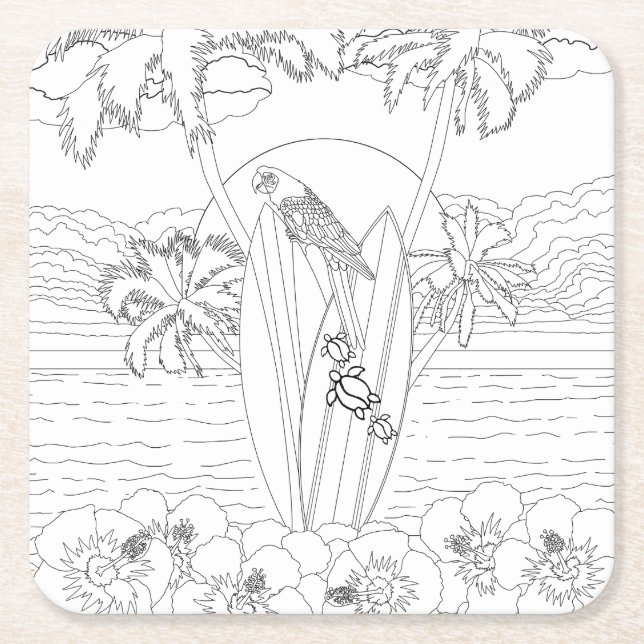 Beach Surfboards Adult Colouring Paper Coaster (Front)