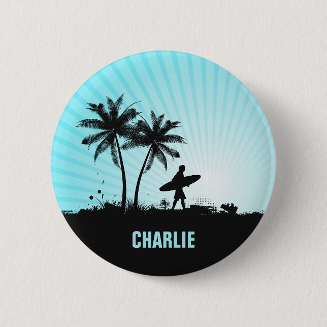 Beach Surfer custom name button (Front)