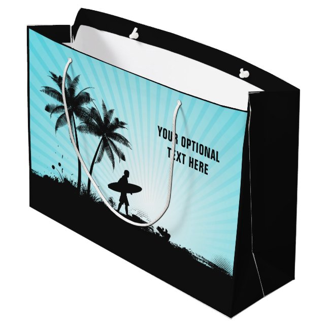 Beach Surfer custom text large gift bag (Back Angled)