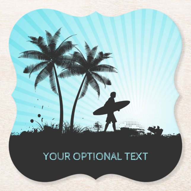 Beach Surfer custom text paper coasters (Front)