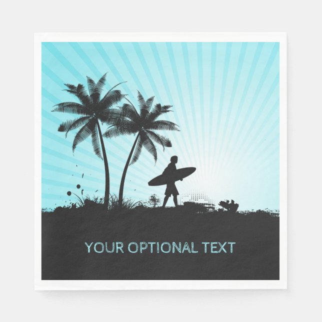 Beach Surfer custom text paper napkins (Front)