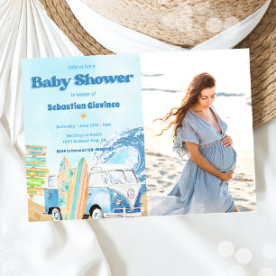Beach Surfing Baby Shower Photo Invitation