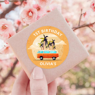 Beach Surfing Birthday Party  Classic Round Sticker