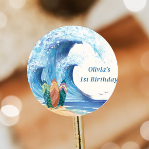 Beach Surfing Birthday Party   Classic Round Sticker
