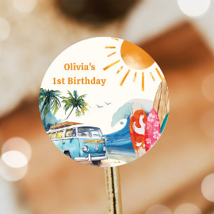 Beach Surfing Birthday Party   Classic Round Sticker