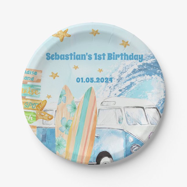 Beach Surfing Birthday Party Paper Plate (Front)
