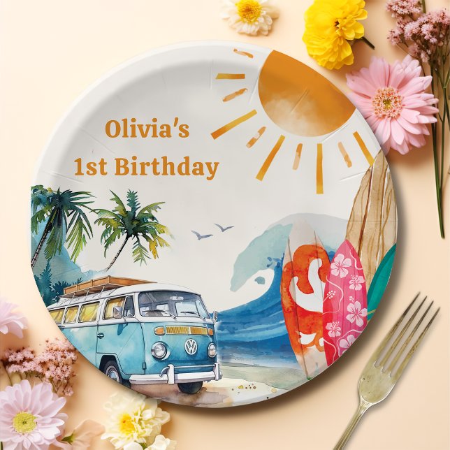 Beach Surfing Birthday Party Paper Plates (Creator Uploaded)