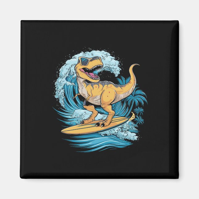 Beach Surfing Dinosaur T-rex Surfer  Magnet (Front)
