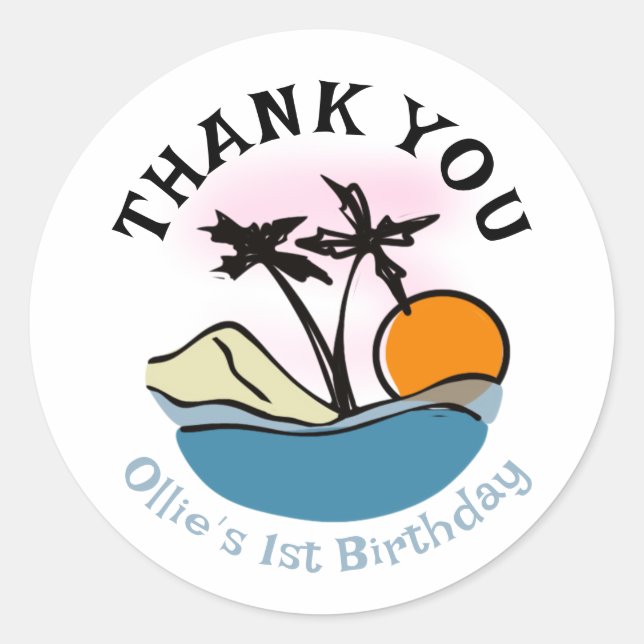 Beach Surfing First Birthday  Classic Round Sticker (Front)